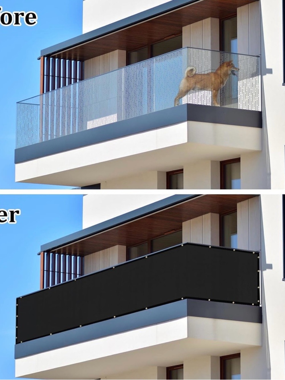 Black Balcony Privacy Screen - Outdoor Fabric Panel